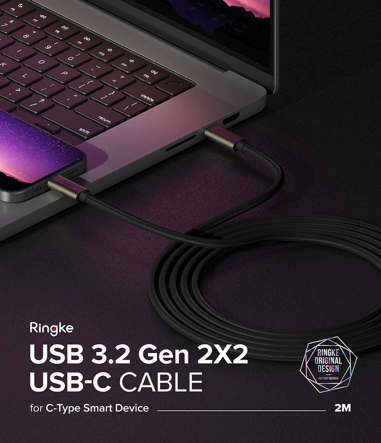 USB-C -> USB-C 3.2 Gen 2x2 Kabel 2m, schwarz