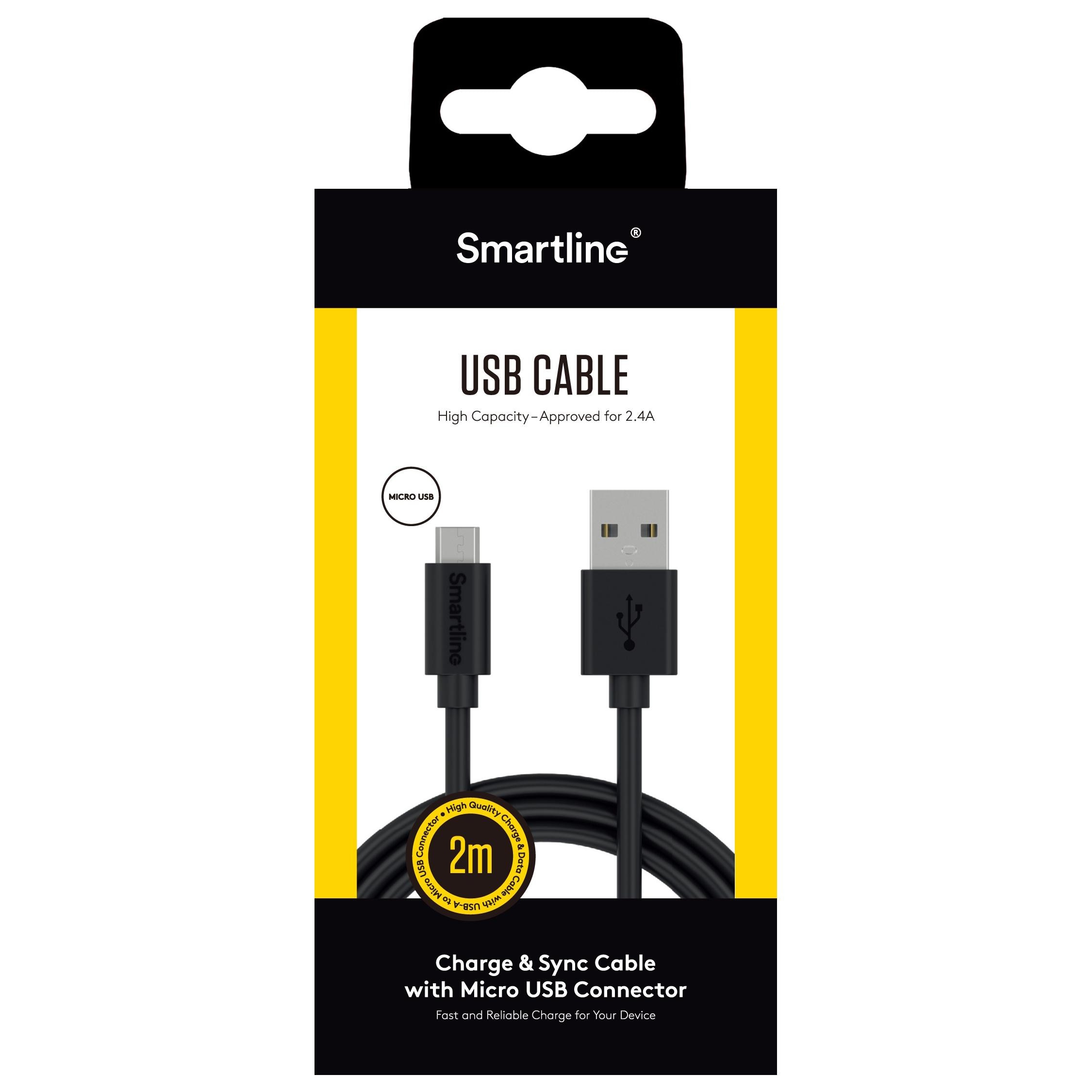 USB-kabel MicroUSB 2m Schwarz