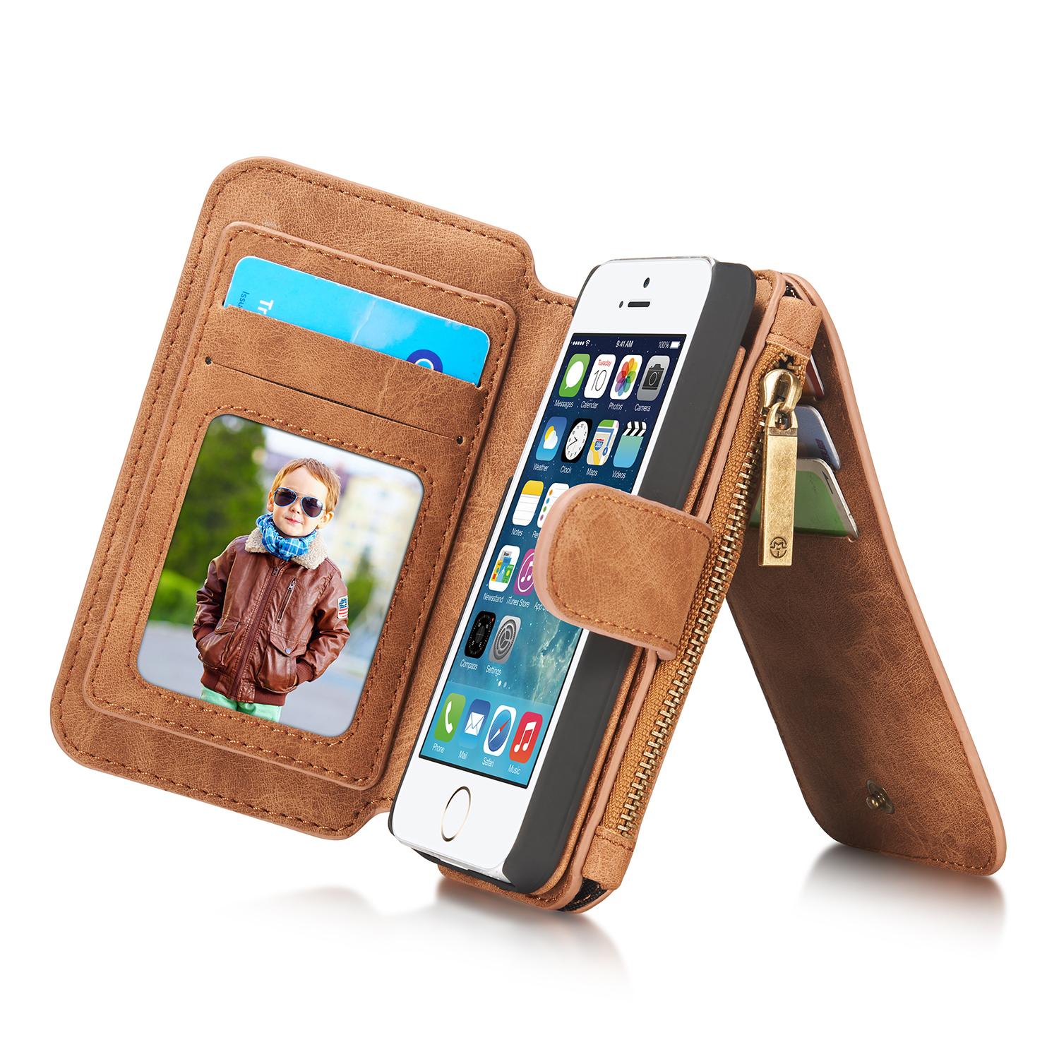 Multi-slot Portemonnaie-Hülle Apple iPhone 5/5S/SE Braun