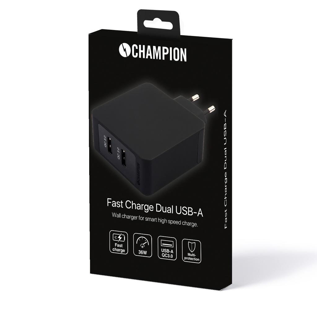 Fast Charge Dual USB QC3 36W Schwarz