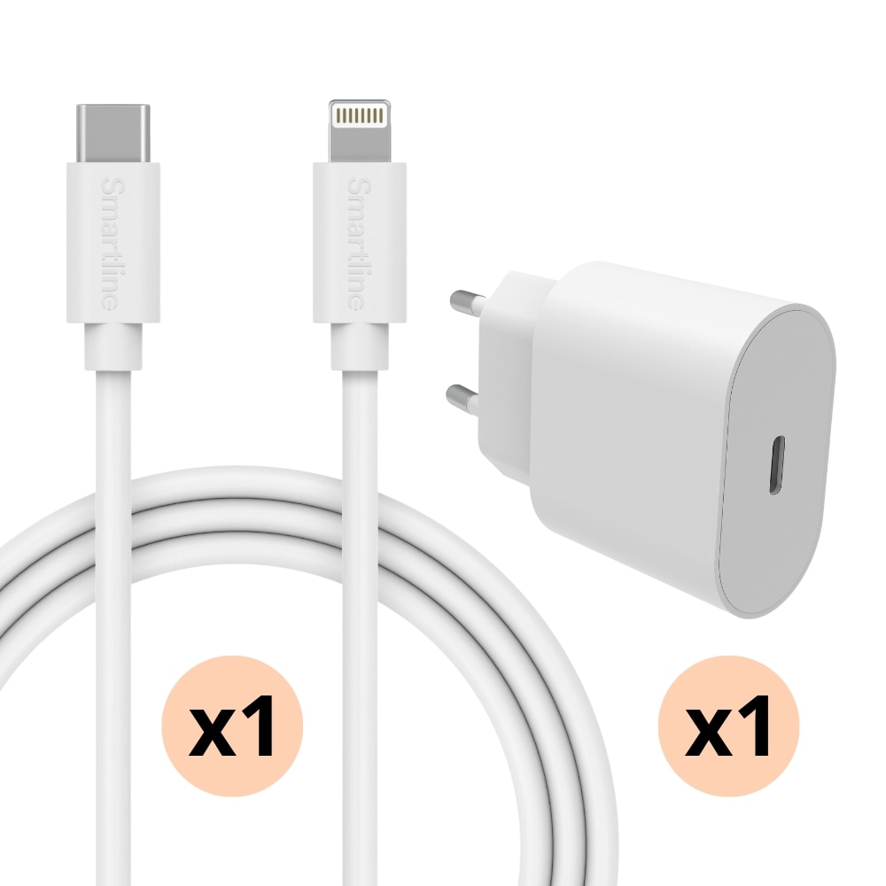 Zwei-in-eins-Ladegerät für iPhone X/XS - 2m-Kabel und Wandladegerät - Smartline