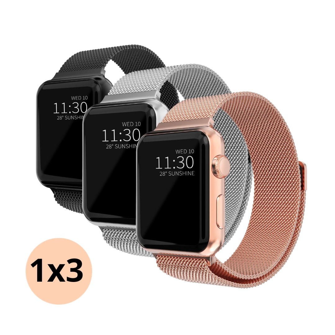 Apple Watch 41mm Series 8-Milanaise-Armband Kit, schwarz, silber, roségold