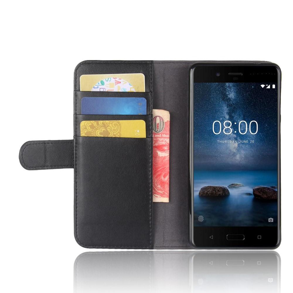 Nokia 8 Lederhülle aus Echtem Leder Schwarz