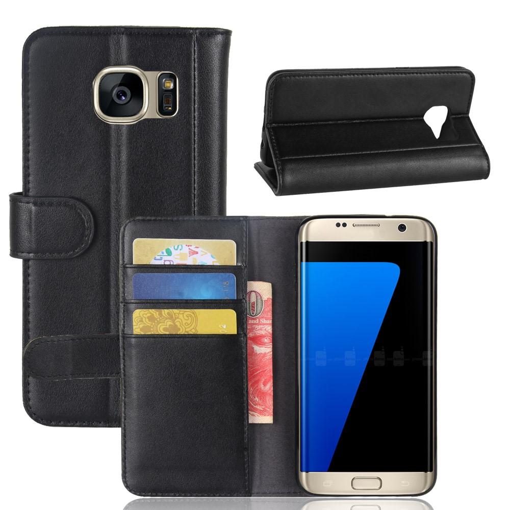 Samsung Galaxy S7 Edge Lederhülle aus Echtem Leder, schwarz