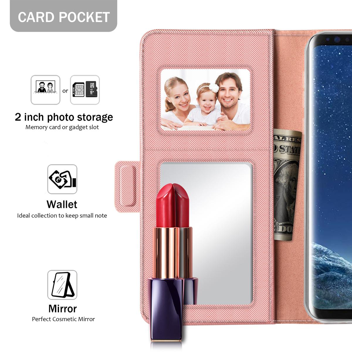 Samsung Galaxy S8 Portemonnaie-Hülle Spiegel Rosa