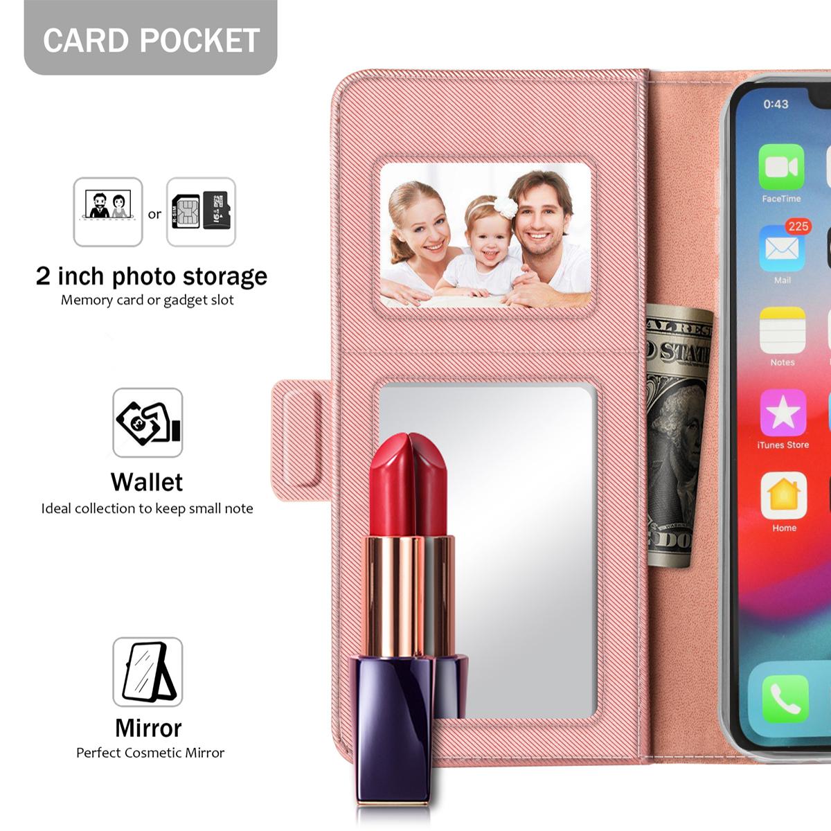 iPhone 11 Portemonnaie-Hülle Spiegel Rosa