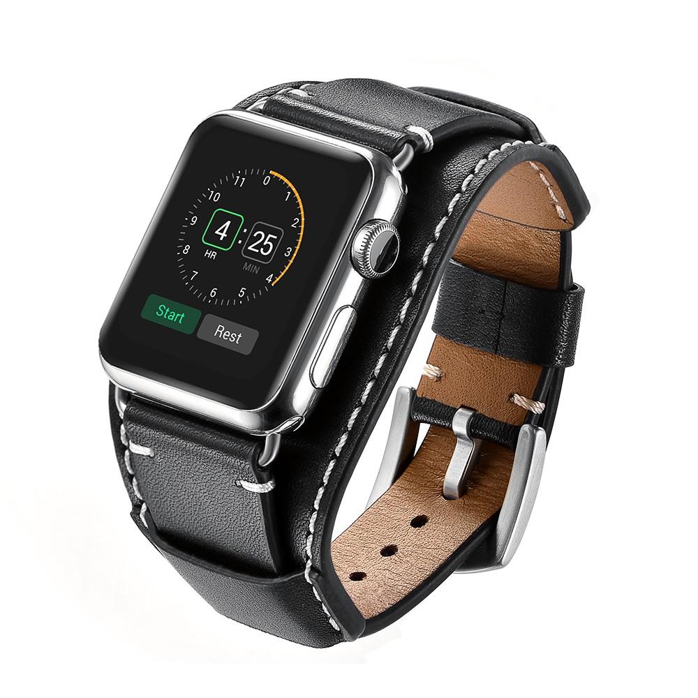 Apple Watch 42/44/45 mm Breites Lederarmband Schwarz