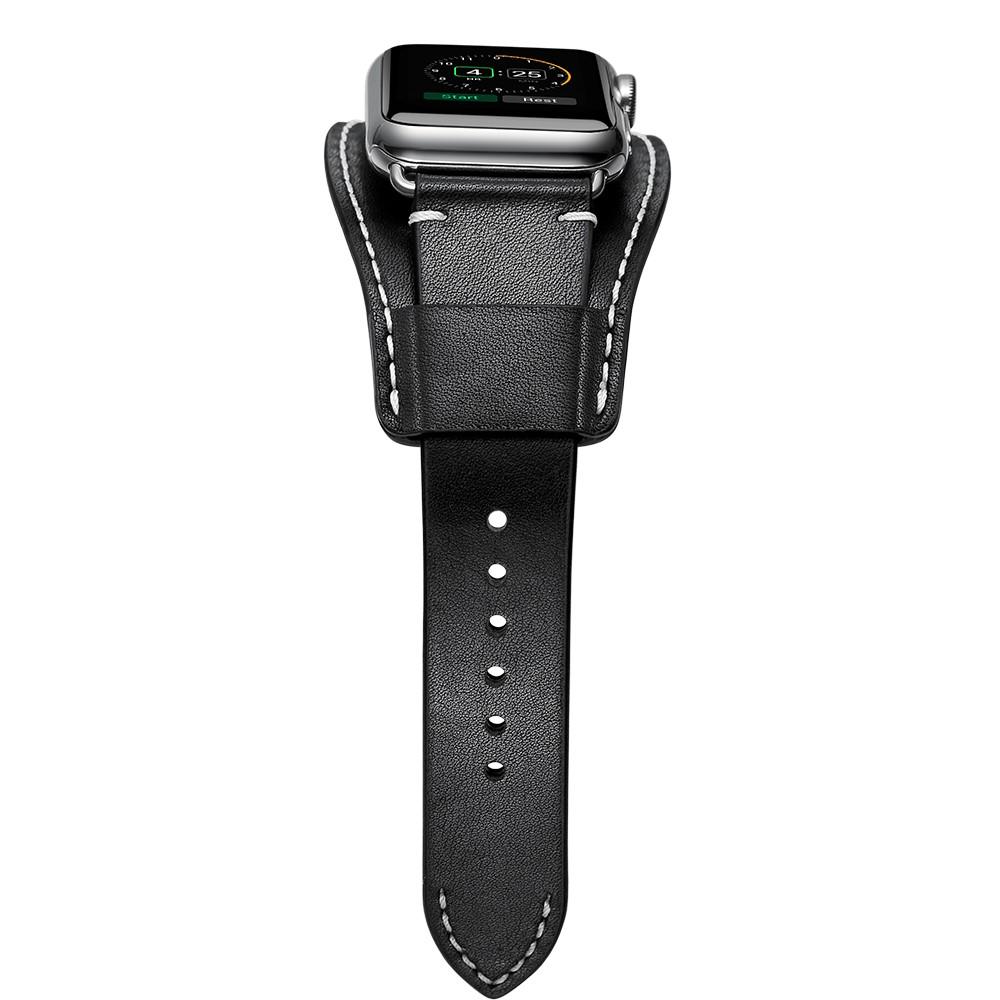 Apple Watch SE 44mm Breites Lederarmband schwarz
