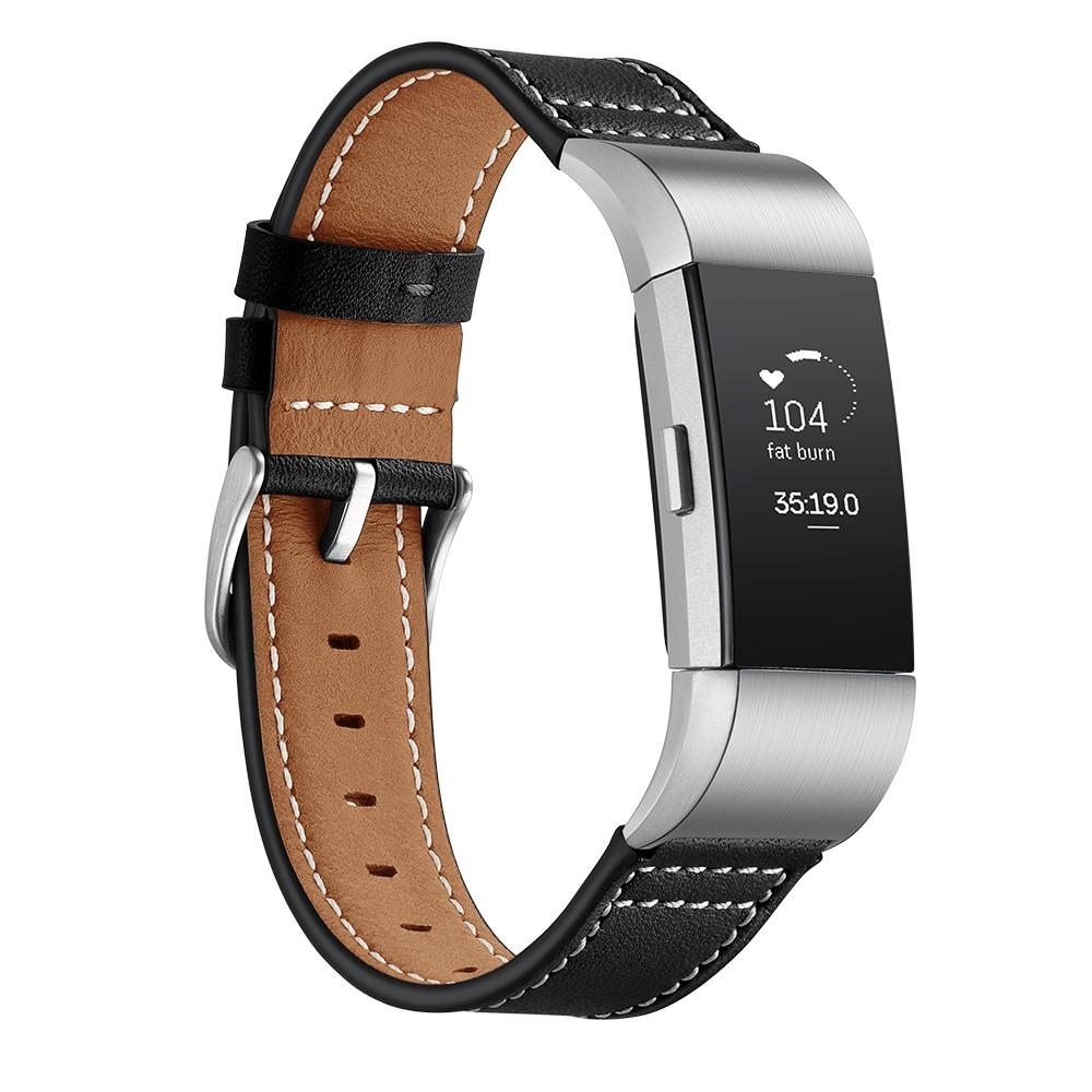 Fitbit Charge 2 Lederarmband Schwarz