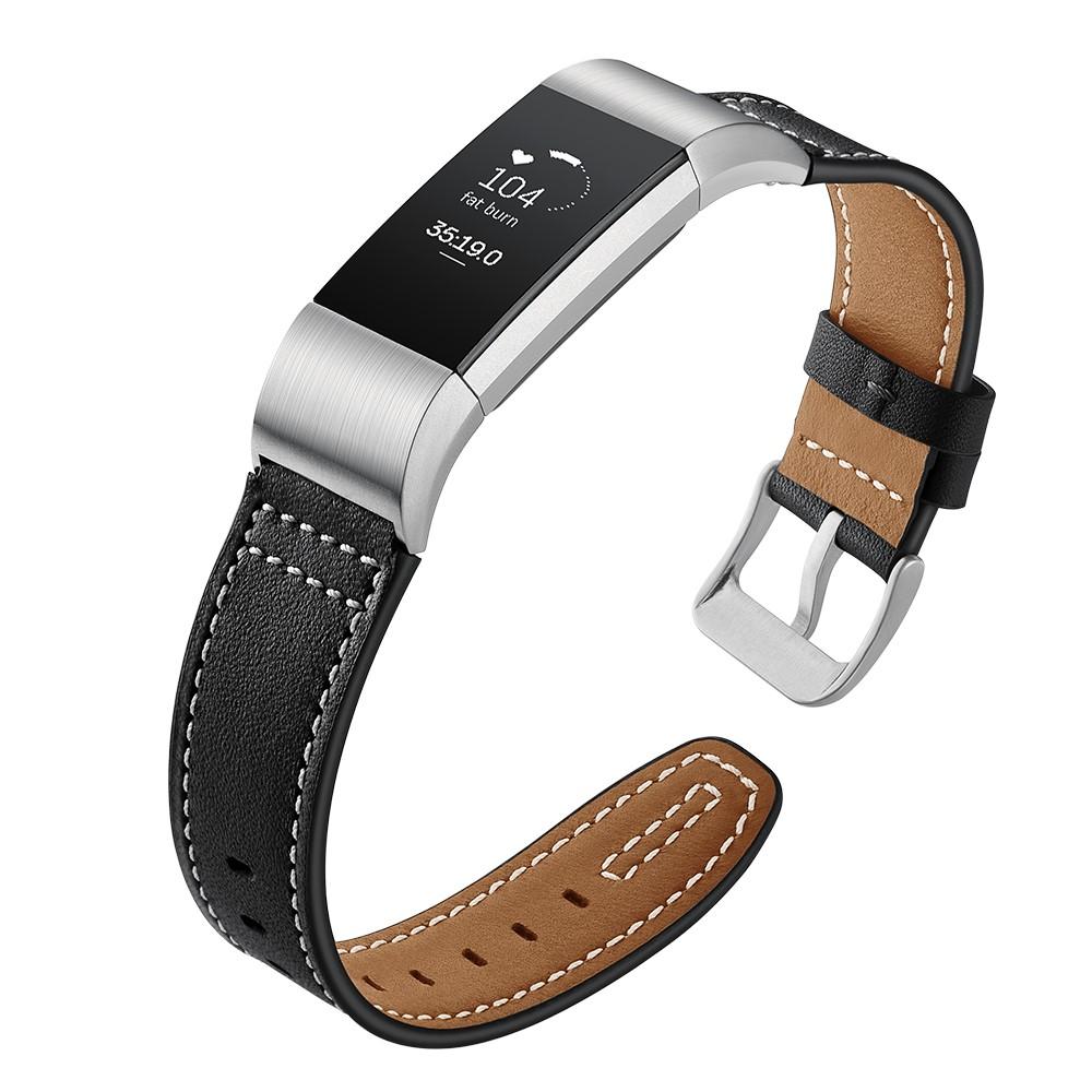 Fitbit Charge 2 Lederarmband Schwarz