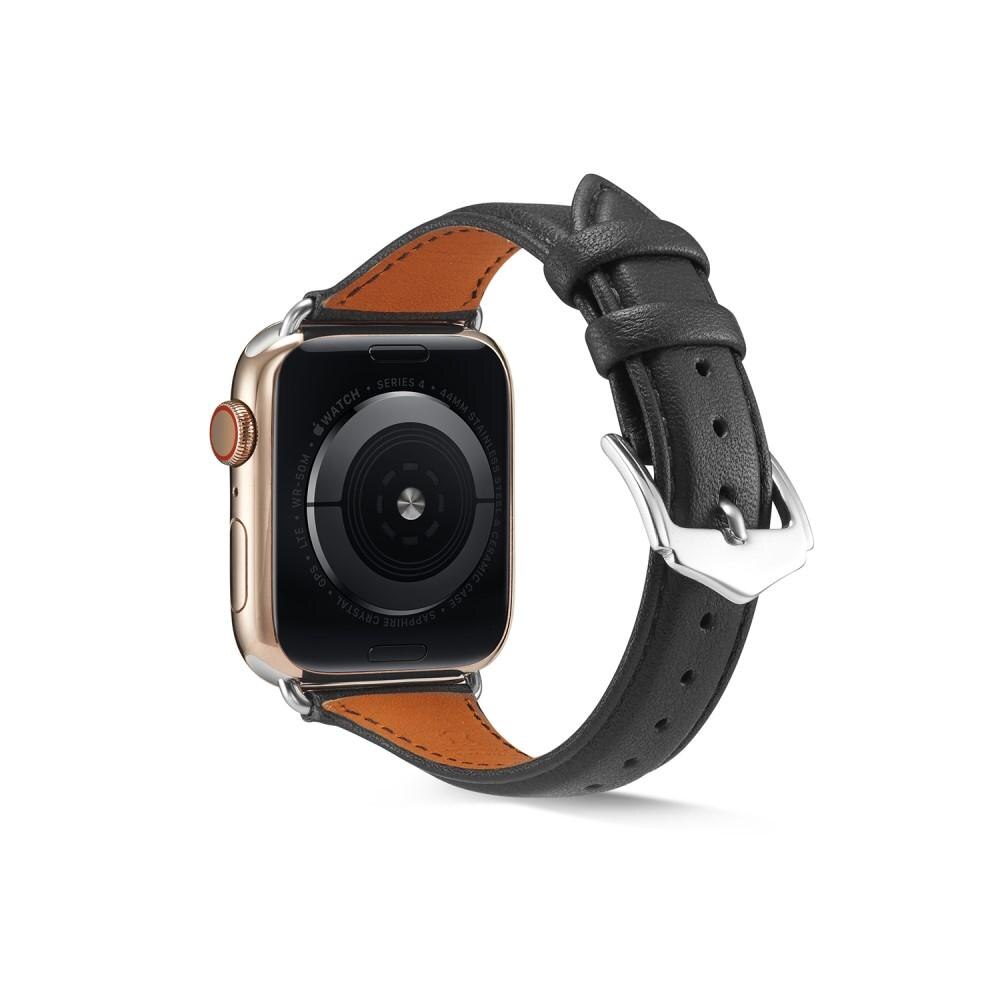 Apple Watch 45mm Series 8 Slim Lederarmband Schwarz