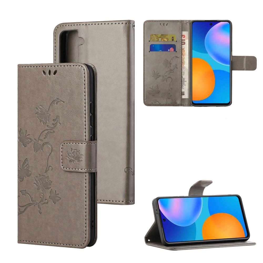 Samsung Galaxy S21 FE Handyhülle mit Schmetterlingsmuster, grau