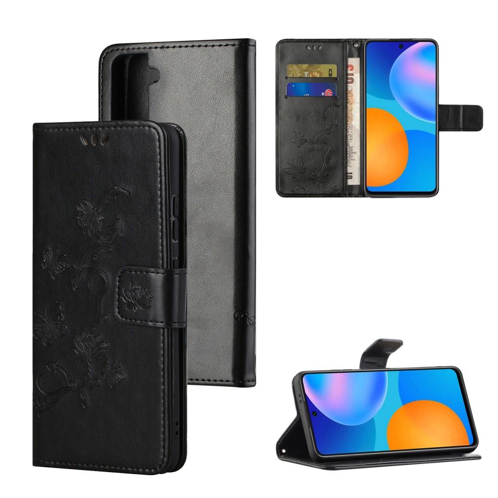 Samsung Galaxy S21 FE Handyhülle mit Schmetterlingsmuster, Schwarz