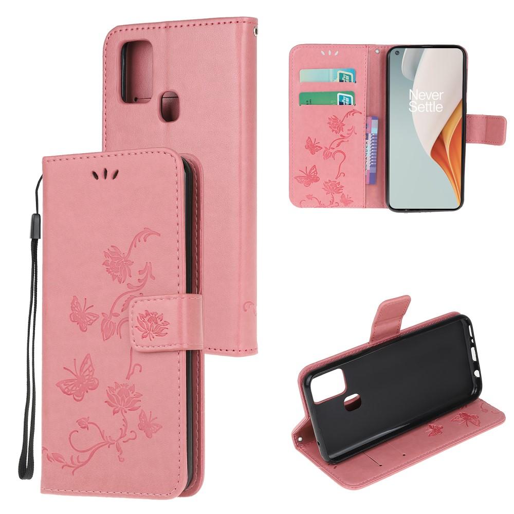 OnePlus Nord N100 Handyhülle mit Schmetterlingsmuster, rosa