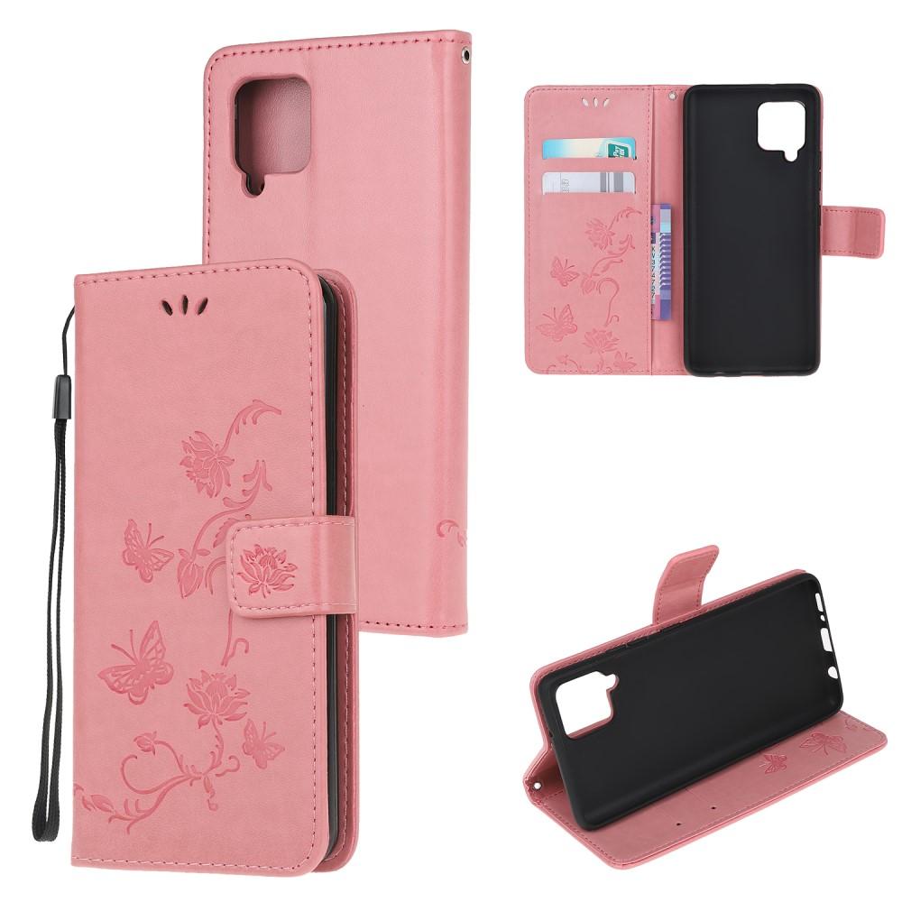 Samsung Galaxy A12 5G Handyhülle mit Schmetterlingsmuster, rosa