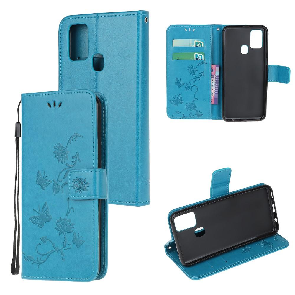 Samsung Galaxy A21s Handyhülle mit Schmetterlingsmuster, blau