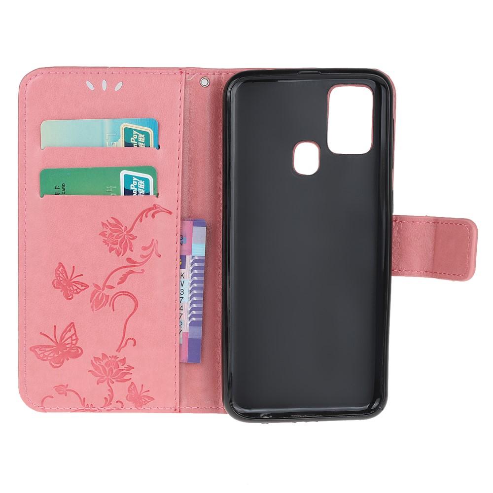 Samsung Galaxy A21s Handyhülle mit Schmetterlingsmuster, Rosa