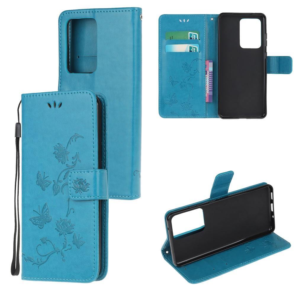 Samsung Galaxy S21 Ultra Handyhülle mit Schmetterlingsmuster, Blau