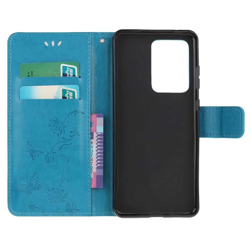 Samsung Galaxy S21 Ultra Handyhülle mit Schmetterlingsmuster, Blau