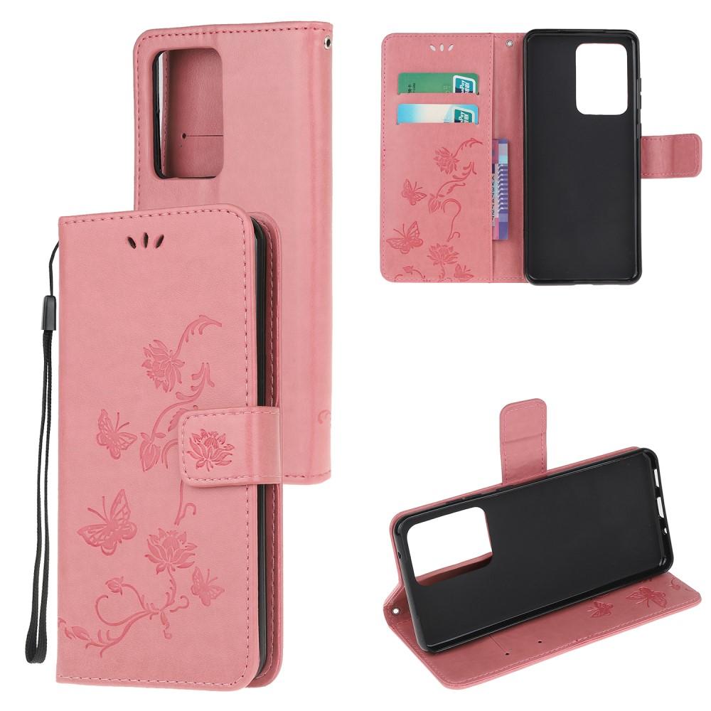 Samsung Galaxy S21 Ultra Handyhülle mit Schmetterlingsmuster, rosa
