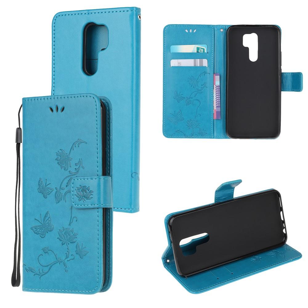 Xiaomi Redmi 9 Handyhülle mit Schmetterlingsmuster, blau
