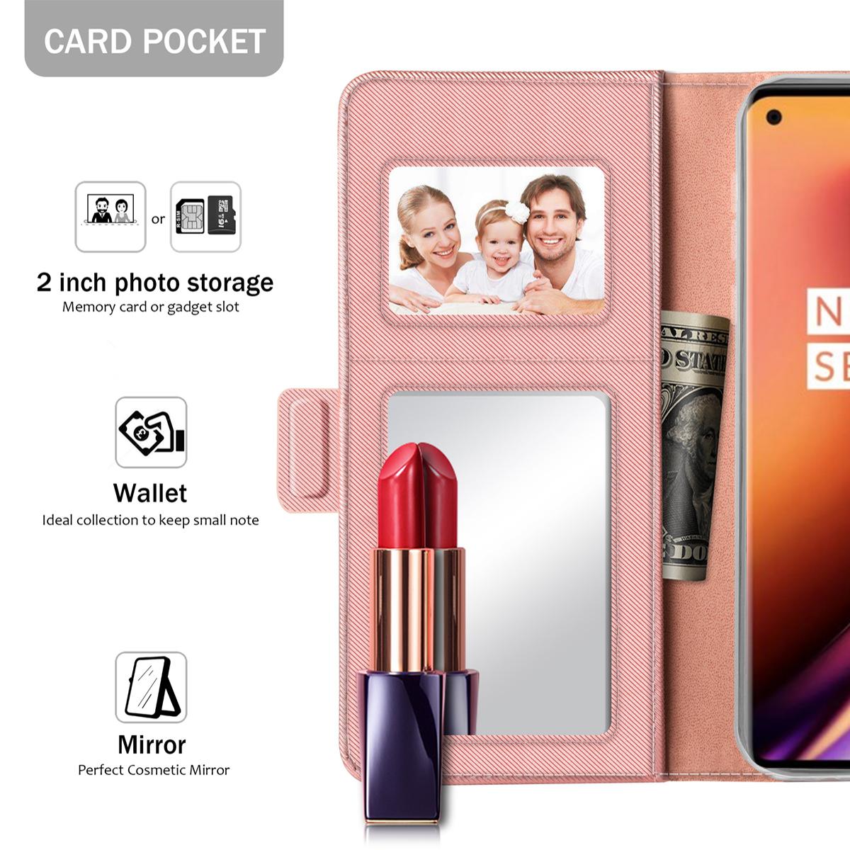 OnePlus 8 Pro Portemonnaie-Hülle Spiegel Rosa