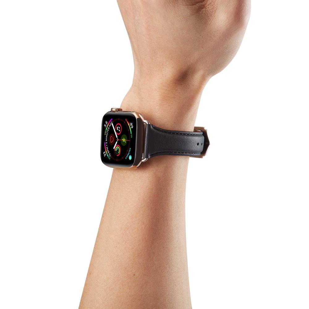 Apple Watch SE 44mm Slim Lederarmband schwarz