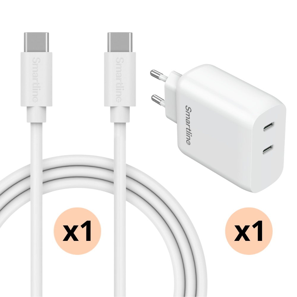 Premiumladegerät Motorola Moto G24 -  2m-Kabel und Dual Wandladegerät USB-C 35W - Smartline