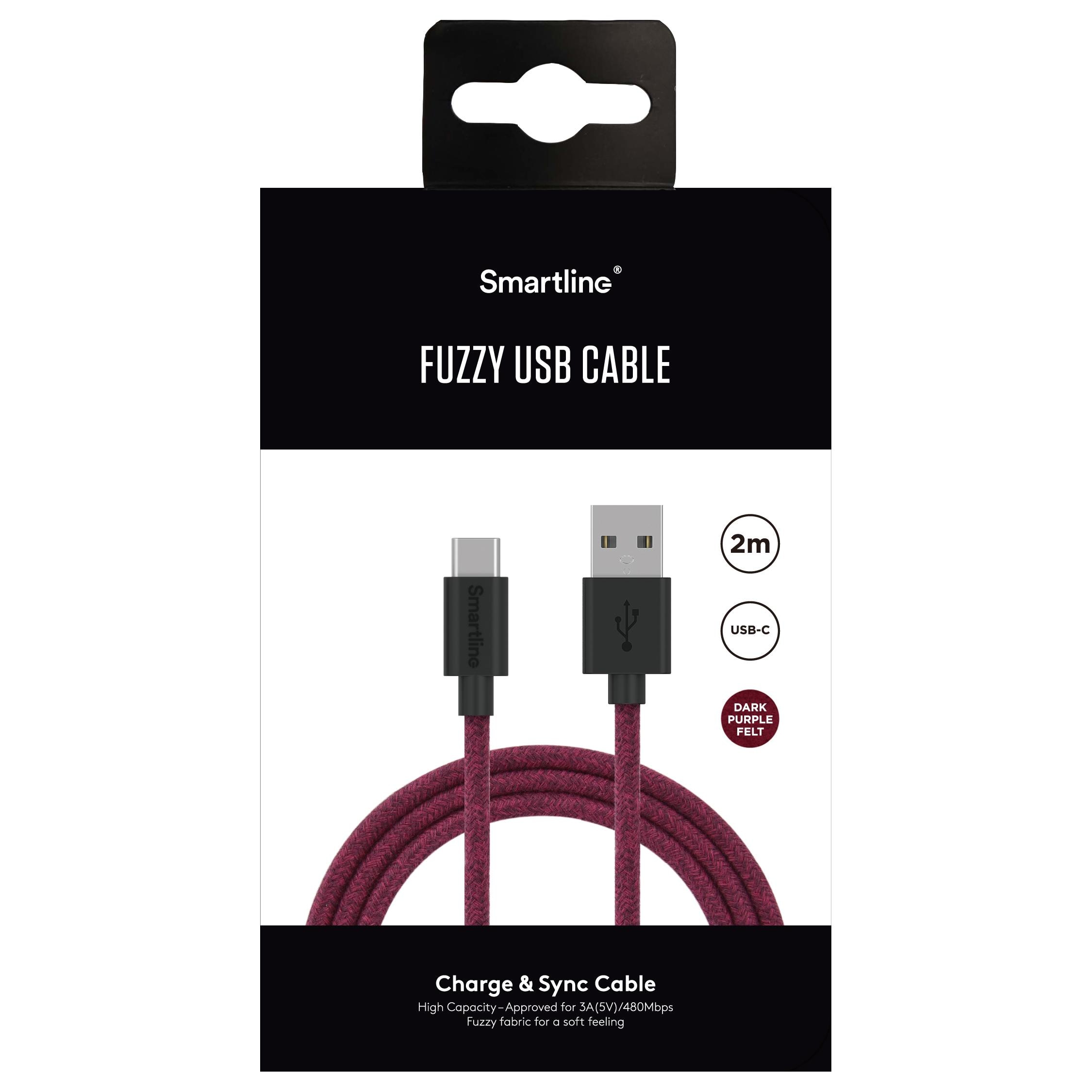 Fuzzy USB-kabel USB-C 2m USB-C Lila