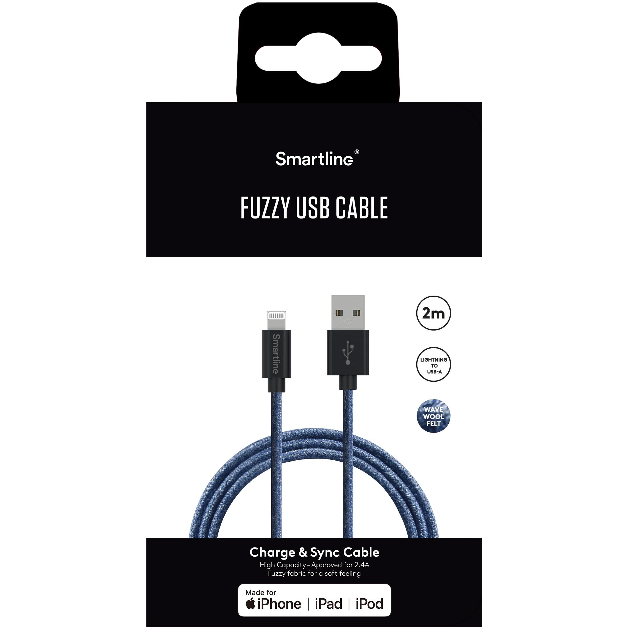 Fuzzy USB-kabel Lightning 2m Blau