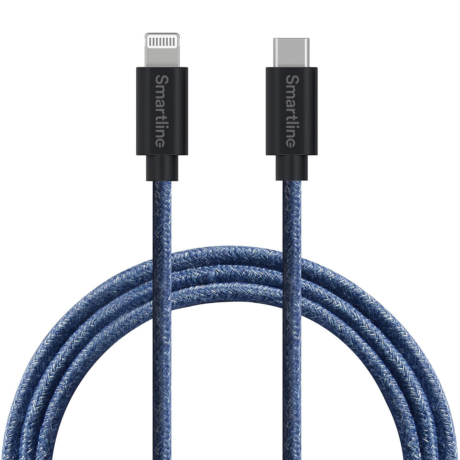 Fuzzy USB-kabel USB-C -> Lightning 2m Lightning Blau