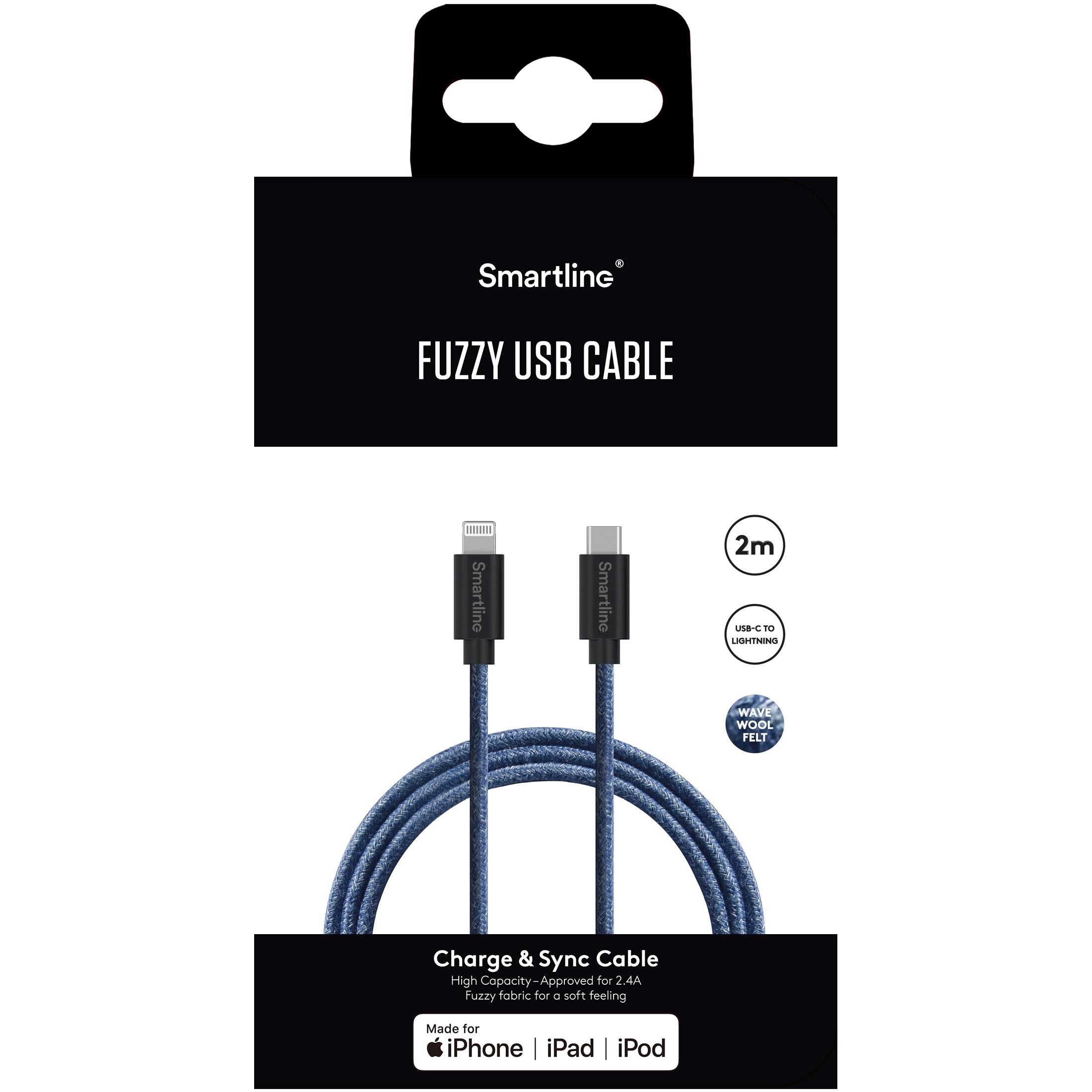 Fuzzy USB-kabel USB-C -> Lightning 2m Lightning Blau