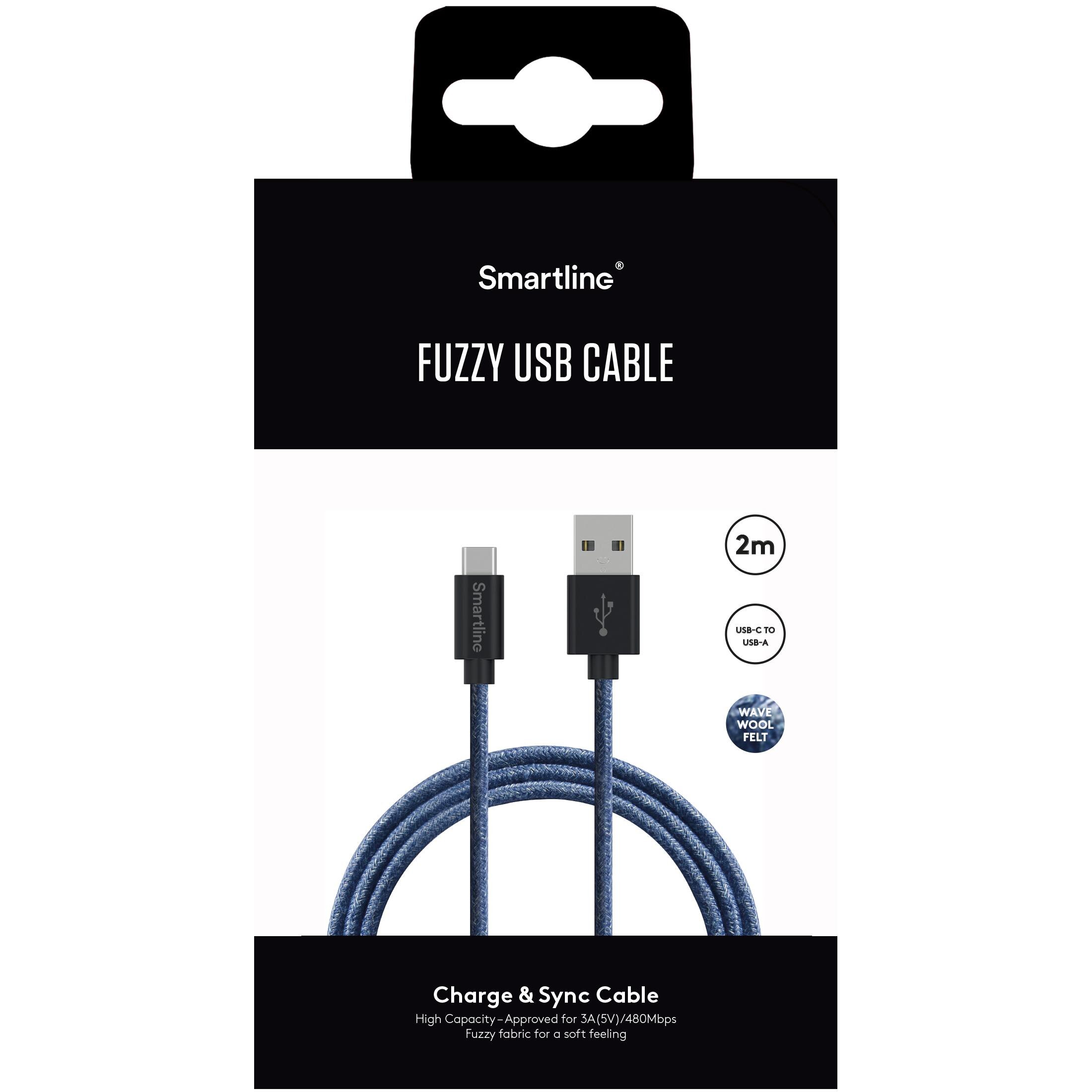 Fuzzy USB-kabel USB-C 2m Blau