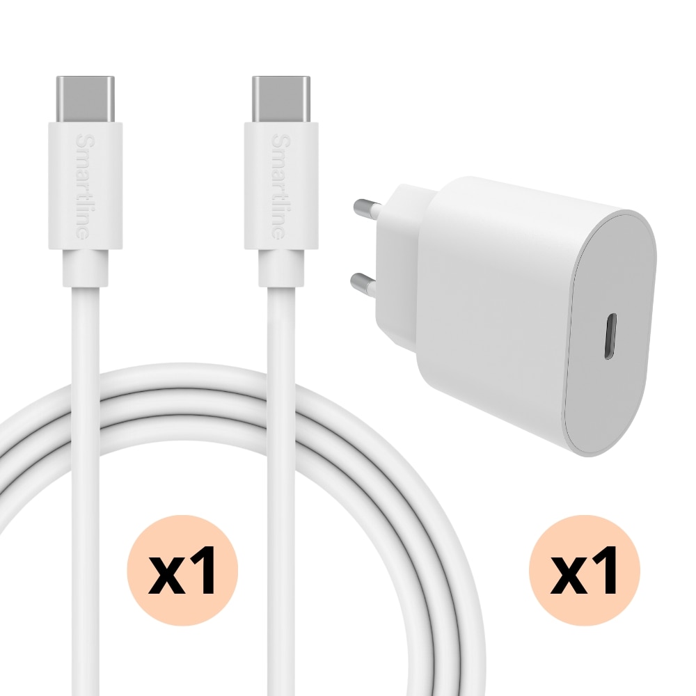 Komplettes iPhone-Ladegerät USB-C- 2m-Kabel und Wandladegerät - Smartline
